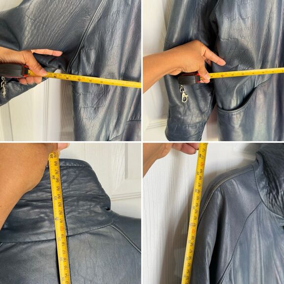 Vintage Friitala Blue Leather Bomber Jacket Size 14 - Picture 10 of 16